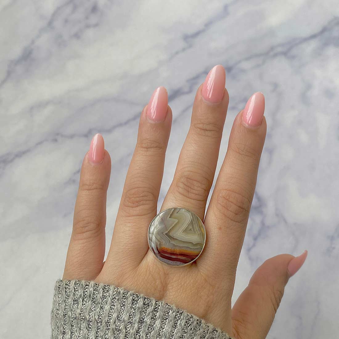 Crazy Lace Agate Adjustable Ring-(CLA-R-29.)